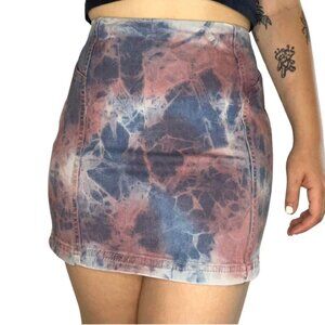 wild fable Cotton Blend Acid Wash Tie Dye Mini Denim Stretch Zipper Skirt Sz 8